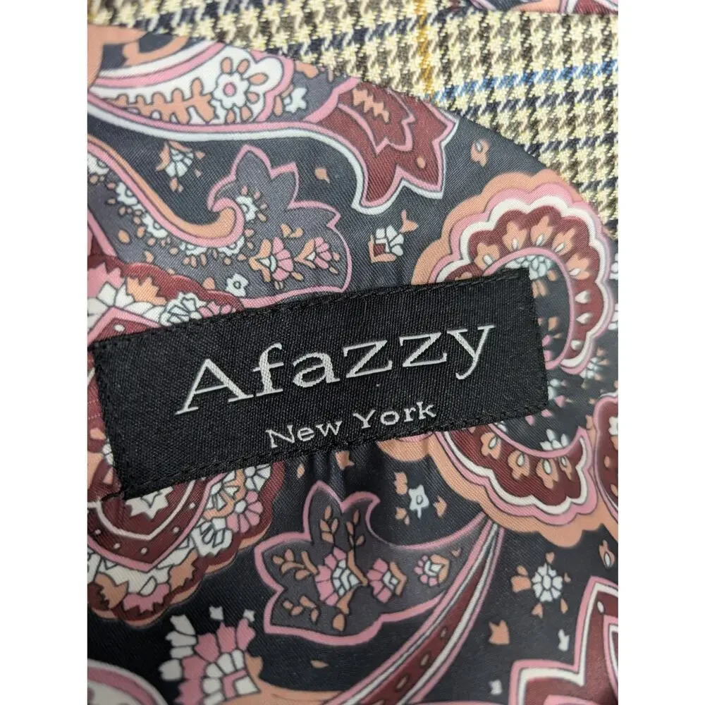 NWOT! AFAZZY! GORGEOUS BLACK, CREAM, GOLDEN TAN, BLUE MICROPLAID JACKET! 54R